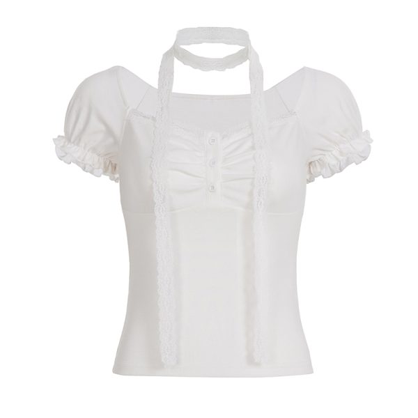 Korean Style Ruffled Short Sleeve Top and Bow Half-Length Skirt Set - Chic Seoul Diary Look