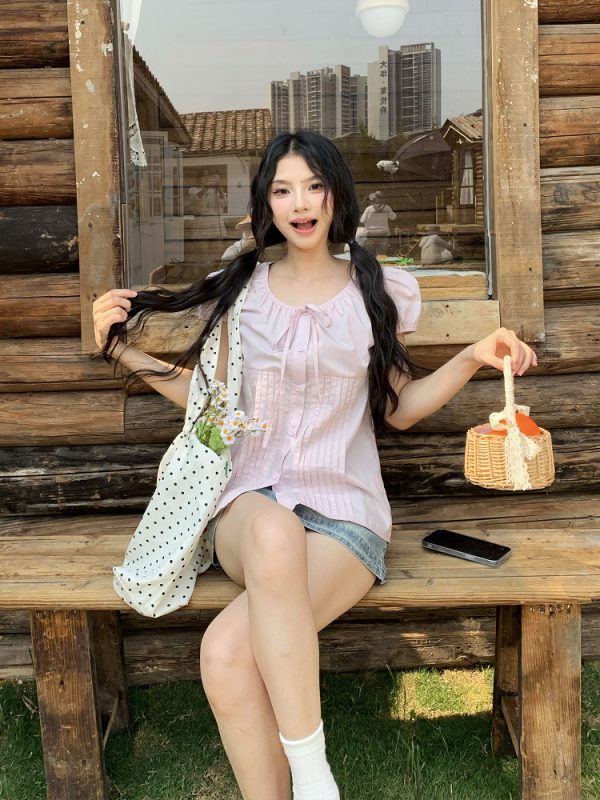 Korean Style Sweet Puff Sleeve Shirt for Women - Summer Slim Fit Versatile Short Sleeve Top, Perfect for Y2K and Casual Wear
