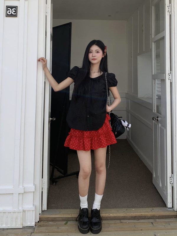 Korean Style Sweet Puff Sleeve Shirt for Women - Summer Slim Fit Versatile Short Sleeve Top, Perfect for Y2K and Casual Wear