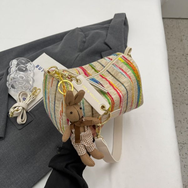 Korean-Style Trendy Women's Rainbow Woven Boston Bag - Versatile Autumn/Winter Shoulder Bag for 2025 Fashion