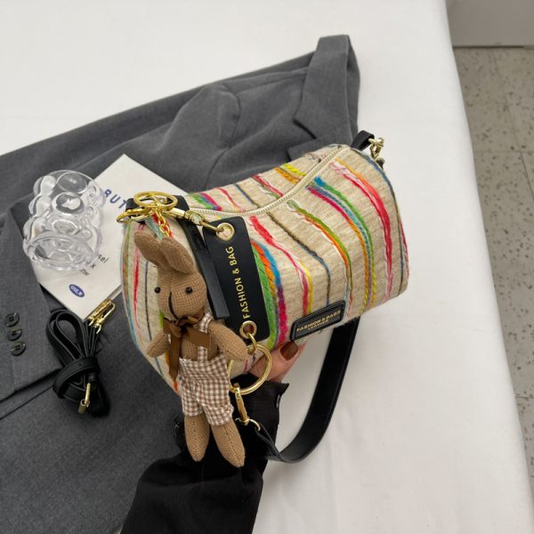 Korean-Style Trendy Women's Rainbow Woven Boston Bag - Versatile Autumn/Winter Shoulder Bag for 2025 Fashion