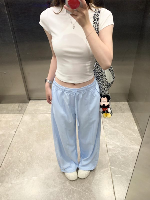 Korean Style White Shoulder-Fitted Slim T-Shirt for Women, Waist-Cinching Non-Transparent Cotton Short Sleeve Top, 2025 Summer Fashion