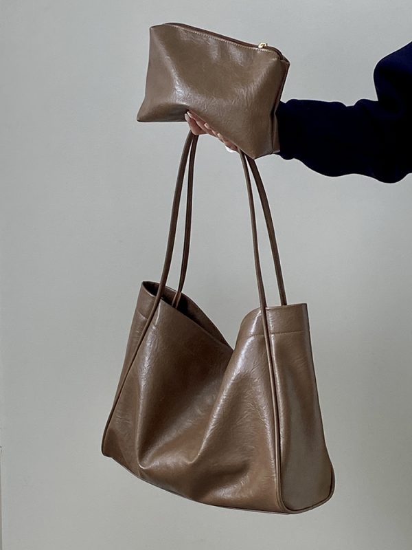 Korean Style Women's Soft Leather Commuter Tote Bag - Fashionable Casual Shoulder Bag for Everyday Use