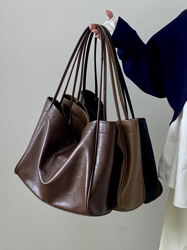 Korean Style Women's Soft Leather Commuter Tote Bag - Fashionable Casual Shoulder Bag for Everyday Use