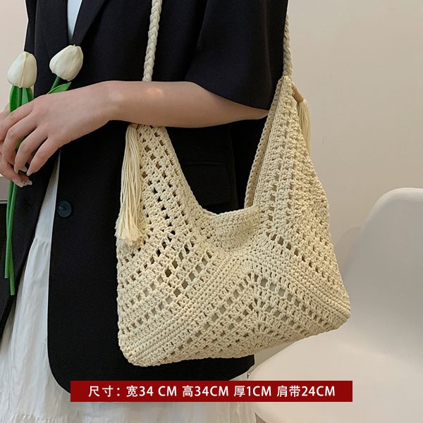 Korean-Style Woven Underarm Bag, Casual Straw Shoulder Bag for Summer 2025, Large Capacity Minimalist Seaside Vacation Accessory