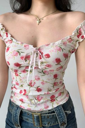 Lace Edge Printed Sleeveless Slim Top for Women - European American Style Summer Fashion