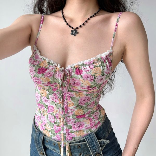 Lace Hollow Out Floral Camisole - Women's Summer Slim Fit Top in European American Style, Perfect for Y2K and 90s Inspired Looks