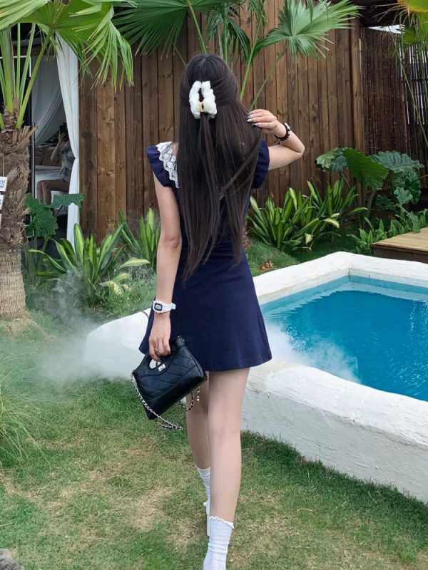 Lace Splicing Design Strap Dress - Women's Summer Sexy Slim Fit Dress with 90s Inspired Style