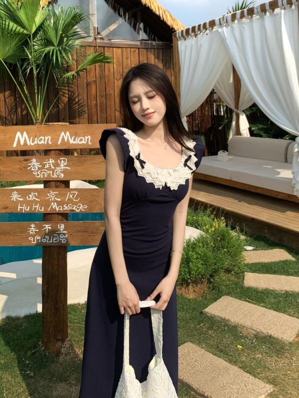 Lace Splicing Design Strap Dress - Women's Summer Sexy Slim Fit Dress with 90s Inspired Style