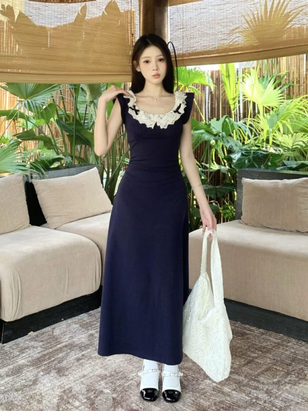Lace Splicing Design Strap Dress - Women's Summer Sexy Slim Fit Dress with 90s Inspired Style