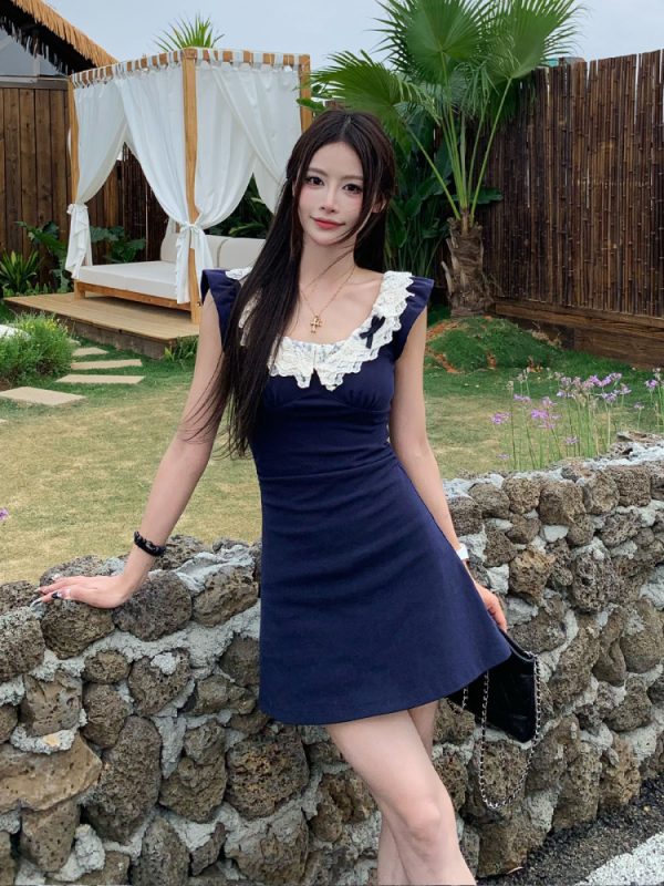Lace Splicing Design Strap Dress - Women's Summer Sexy Slim Fit Dress with 90s Inspired Style