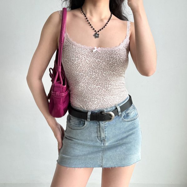 Lace Trim Leopard Print Camisole Top for Women - DIY European American Style, Chic Fashion for Hot Girls