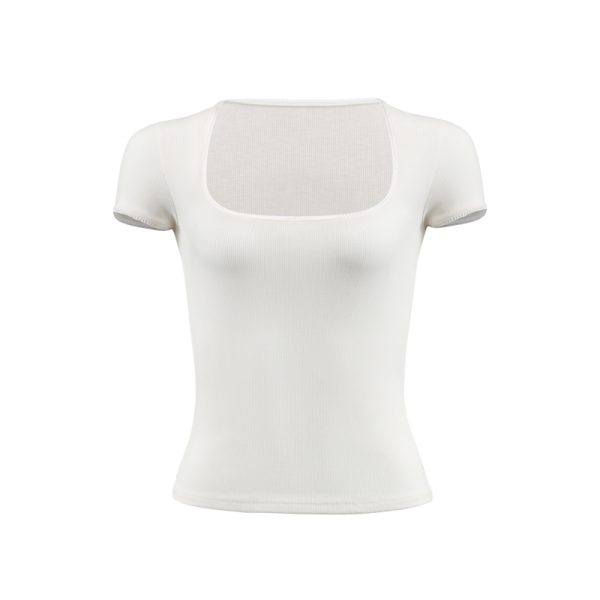 Lace Trim Square Collar Short Sleeve T-Shirt for Women - Slim Fit, Flattering, Sexy Cropped Top in Pure Desire Style