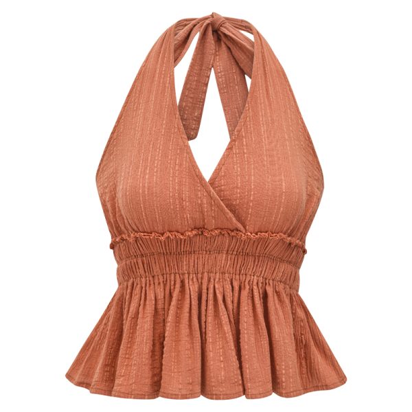 Lace-Up Halter Deep V-Neck Backless Shirt for Women - European American Style, Trendy Y2K Fashion Top