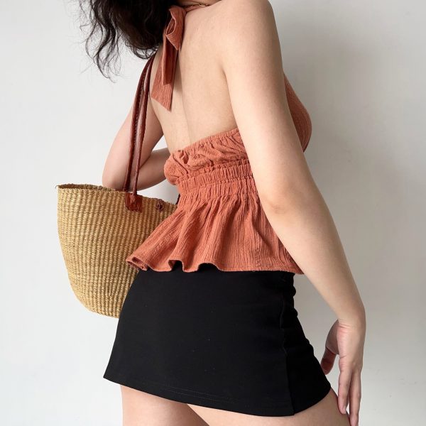 Lace-Up Halter Deep V-Neck Backless Shirt for Women - European American Style, Trendy Y2K Fashion Top