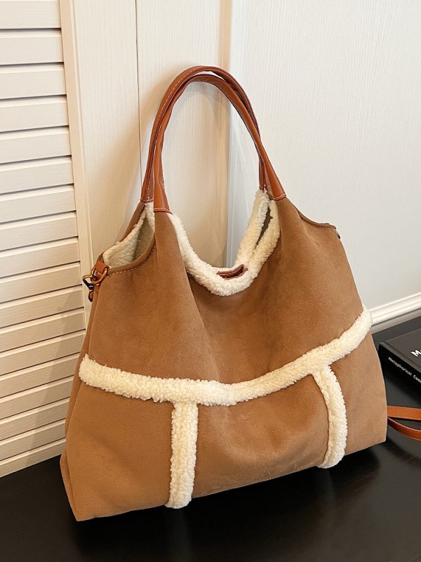 Lambswool Single-Shoulder Tote Bag for Women, High-End Versatile Fashionable Large Capacity Bag, Spring/Summer 2025 Style
