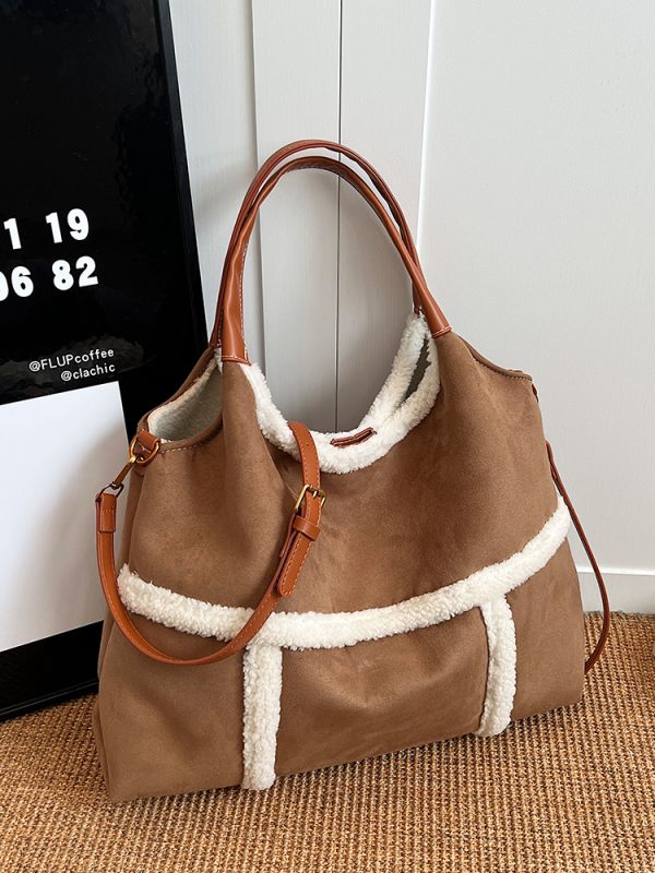 Lambswool Single-Shoulder Tote Bag for Women, High-End Versatile Fashionable Large Capacity Bag, Spring/Summer 2025 Style