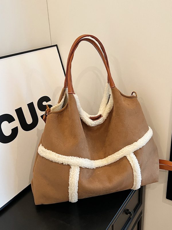 Lambswool Single-Shoulder Tote Bag for Women, High-End Versatile Fashionable Large Capacity Bag, Spring/Summer 2025 Style