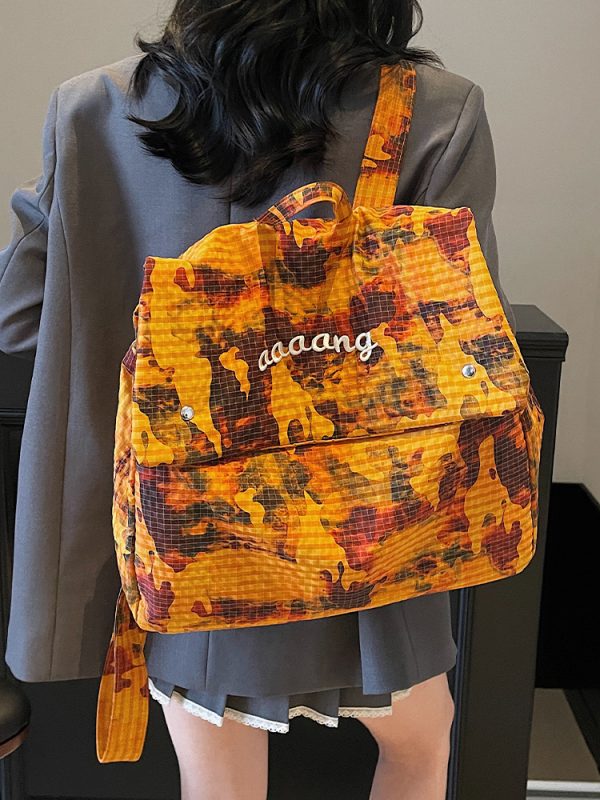 Large-Capacity Camouflage Nylon Backpack with Forest Design, Gradient Drawstring Bag, Trendy High-End Shoulder Bag 2025