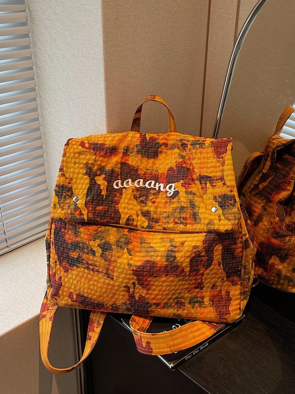 Large-Capacity Camouflage Nylon Backpack with Forest Design, Gradient Drawstring Bag, Trendy High-End Shoulder Bag 2025