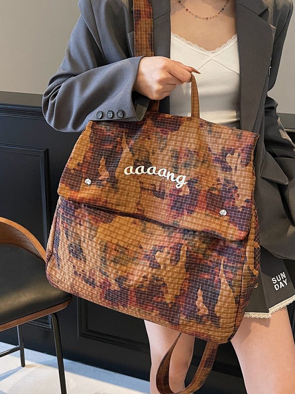 Large-Capacity Camouflage Nylon Backpack with Forest Design, Gradient Drawstring Bag, Trendy High-End Shoulder Bag 2025