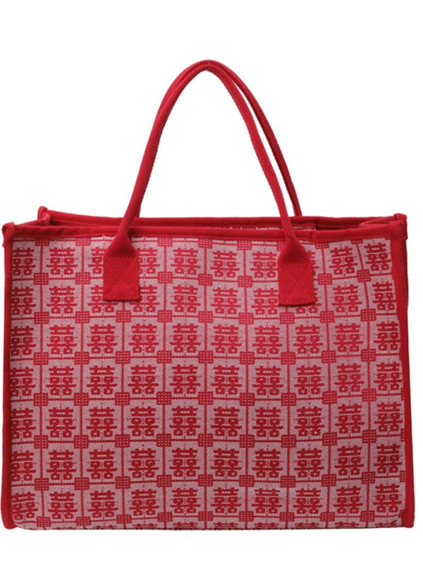 Large Capacity Canvas Bride Tote Bag for Weddings - Joy Character Design, Red Shoulder Bag, 2025 New Style