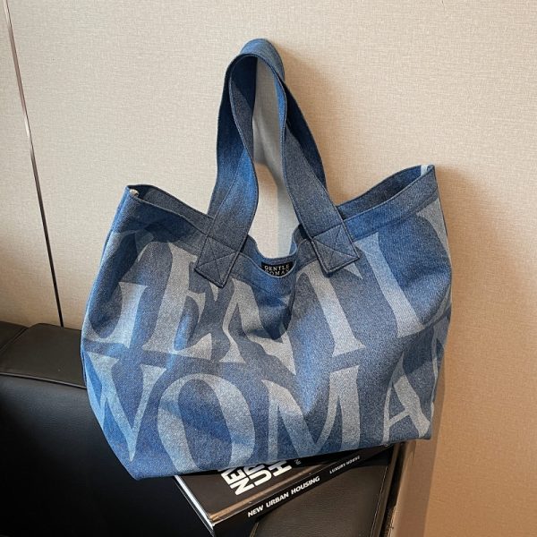 Large Capacity Canvas Cowboy Tote Bag for Women - Stylish Commuter Shoulder Bag for Short Trips and Shopping