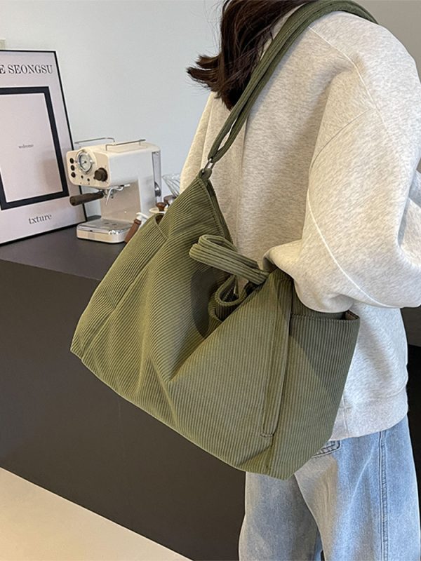Large Capacity Corduroy Tote Bag for Women - 2025 Spring/Summer Style | Versatile Shoulder & Crossbody Bag for Class and Commuting