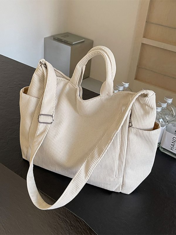 Large Capacity Corduroy Tote Bag for Women - 2025 Spring/Summer Style | Versatile Shoulder & Crossbody Bag for Class and Commuting
