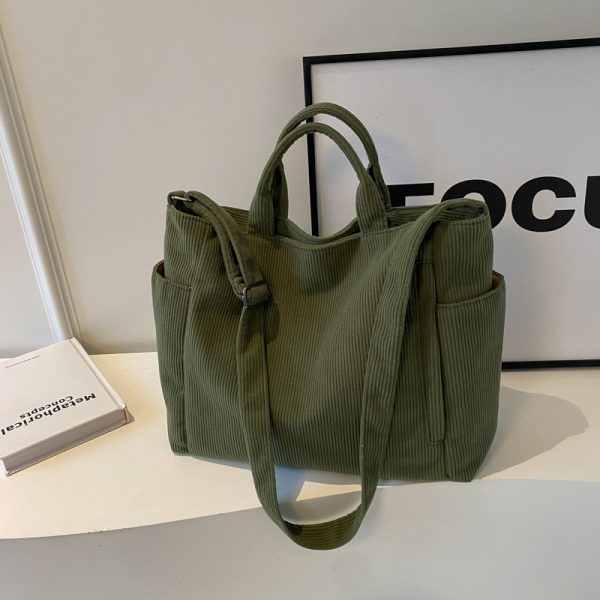 Large Capacity Corduroy Tote Bag for Women - 2025 Spring/Summer Style | Versatile Shoulder & Crossbody Bag for Class and Commuting