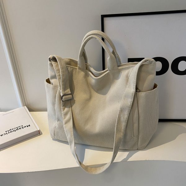 Large Capacity Corduroy Tote Bag for Women - 2025 Spring/Summer Style | Versatile Shoulder & Crossbody Bag for Class and Commuting