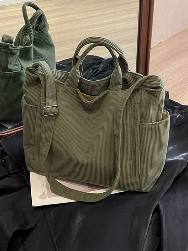 Large Capacity Corduroy Tote Bag for Women - 2025 Spring/Summer Style | Versatile Shoulder & Crossbody Bag for Class and Commuting