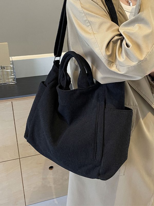 Large Capacity Corduroy Tote Bag for Women - 2025 Spring/Summer Style | Versatile Shoulder & Crossbody Bag for Class and Commuting