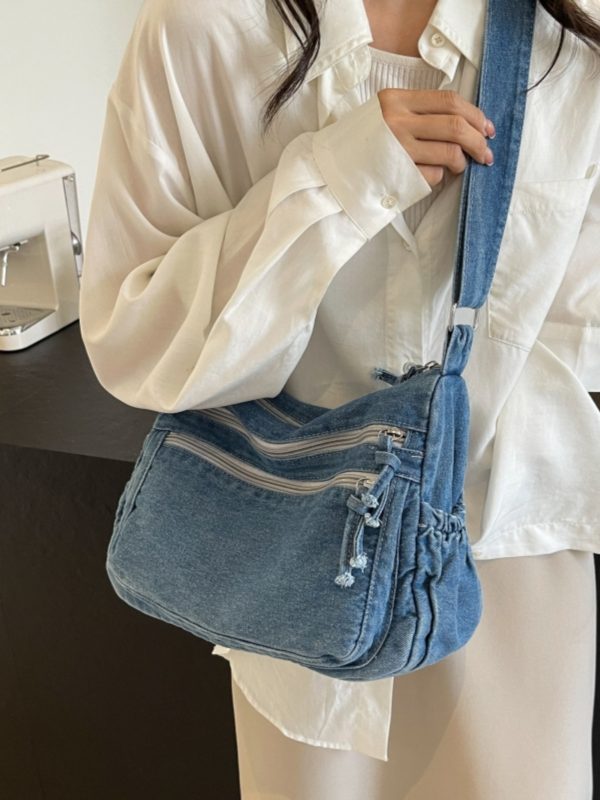 Large Capacity Denim Crossbody Bag for Women - Casual Summer Tote for Classroom and Commuting, Stylish Single Shoulder Design