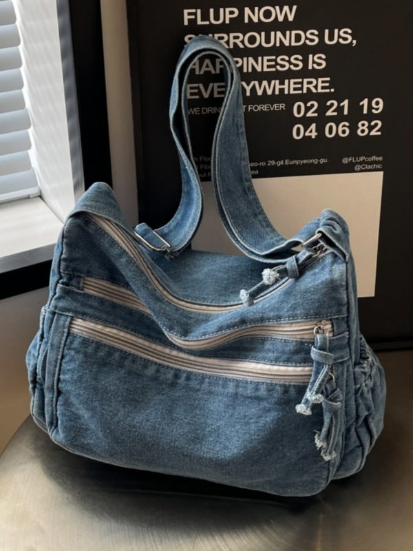 Large Capacity Denim Crossbody Bag for Women - Casual Summer Tote for Classroom and Commuting, Stylish Single Shoulder Design