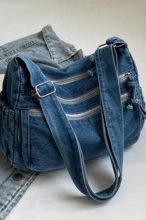 Large Capacity Denim Crossbody Bag for Women - Casual Summer Tote for Classroom and Commuting, Stylish Single Shoulder Design