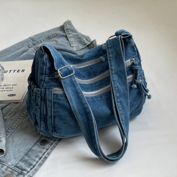 Large Capacity Denim Crossbody Bag for Women - Casual Summer Tote for Classroom and Commuting, Stylish Single Shoulder Design