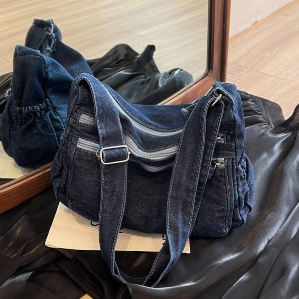 Large Capacity Denim Crossbody Bag for Women - Casual Summer Tote for Classroom and Commuting, Stylish Single Shoulder Design