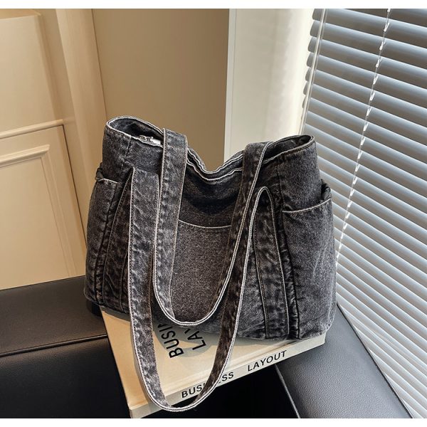 Large Capacity Denim Tote Bag for Women - Korean & Japanese Style Casual Commuting Shoulder Bag, Versatile for Classes & Everyday Use