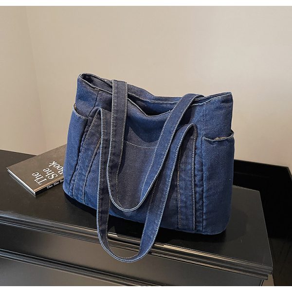 Large Capacity Denim Tote Bag for Women - Korean & Japanese Style Casual Commuting Shoulder Bag, Versatile for Classes & Everyday Use