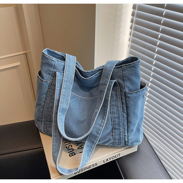 Large Capacity Denim Tote Bag for Women - Korean & Japanese Style Casual Commuting Shoulder Bag, Versatile for Classes & Everyday Use