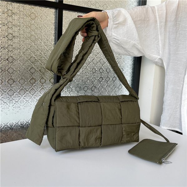Large Capacity Down Cotton Tote Bag for Women - Spliced Design, Crossbody Style, Perfect for Spring & Summer 2025 Fashion