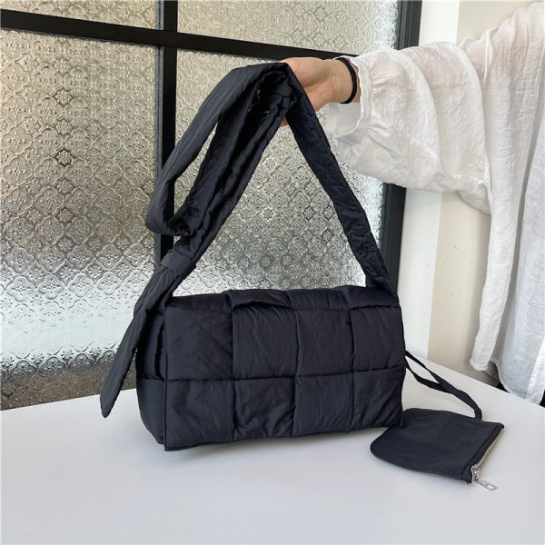 Large Capacity Down Cotton Tote Bag for Women - Spliced Design, Crossbody Style, Perfect for Spring & Summer 2025 Fashion