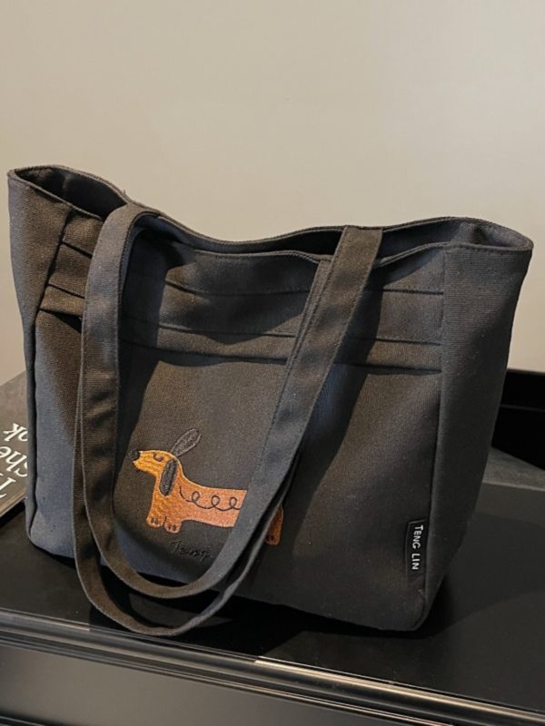 Large Capacity Embroidered Canvas Tote Bag for Women - Stylish Commuter Shoulder Bag for Students - 2025 Model