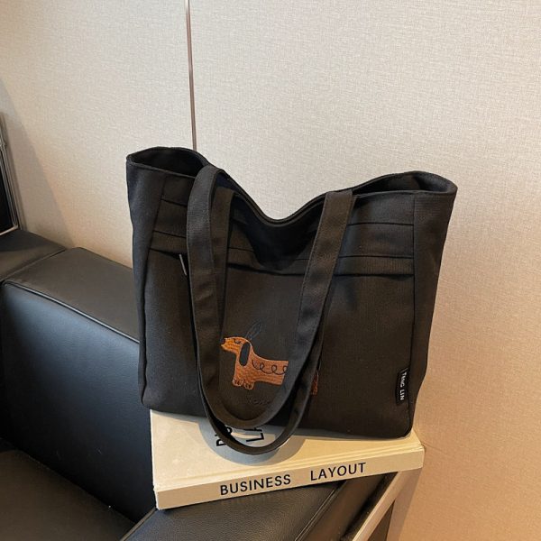 Large Capacity Embroidered Canvas Tote Bag for Women - Stylish Commuter Shoulder Bag for Students - 2025 Model