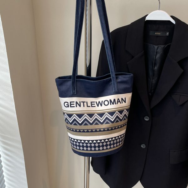 Large Capacity Ethnic Style Women's Canvas Tote Bag - 2025 Commuting Single Shoulder Bucket Bag for Everyday Use