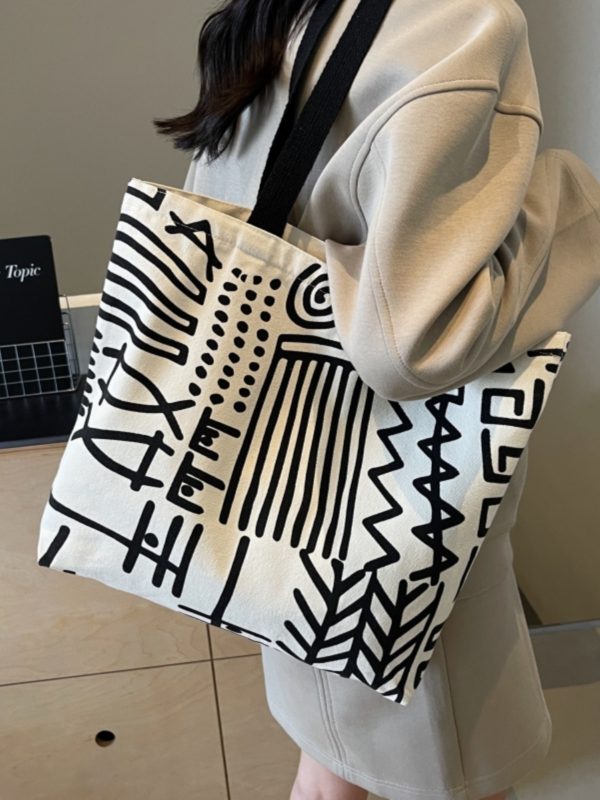 Large Capacity Graffiti Canvas Tote Bag for Women - Japanese Style Shopping Bag for Students and Commuting