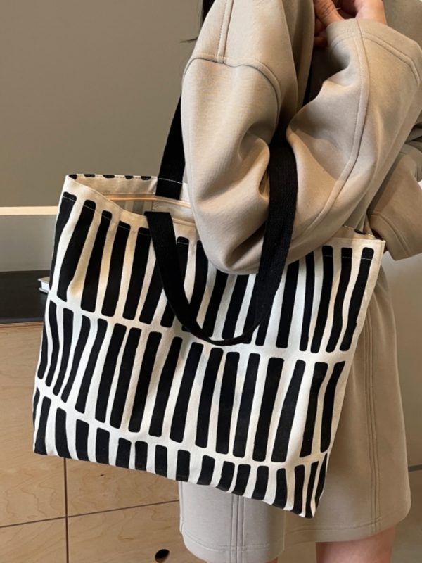 Large Capacity Graffiti Canvas Tote Bag for Women - Japanese Style Shopping Bag for Students and Commuting
