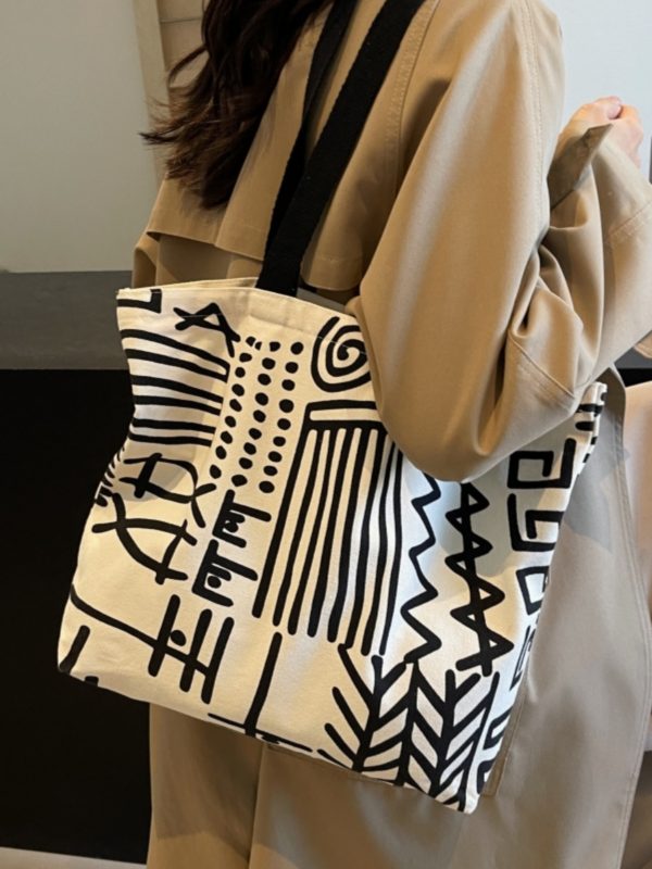 Large Capacity Graffiti Canvas Tote Bag for Women - Japanese Style Shopping Bag for Students and Commuting