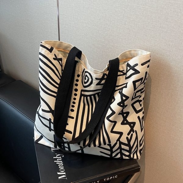 Large Capacity Graffiti Canvas Tote Bag for Women - Japanese Style Shopping Bag for Students and Commuting